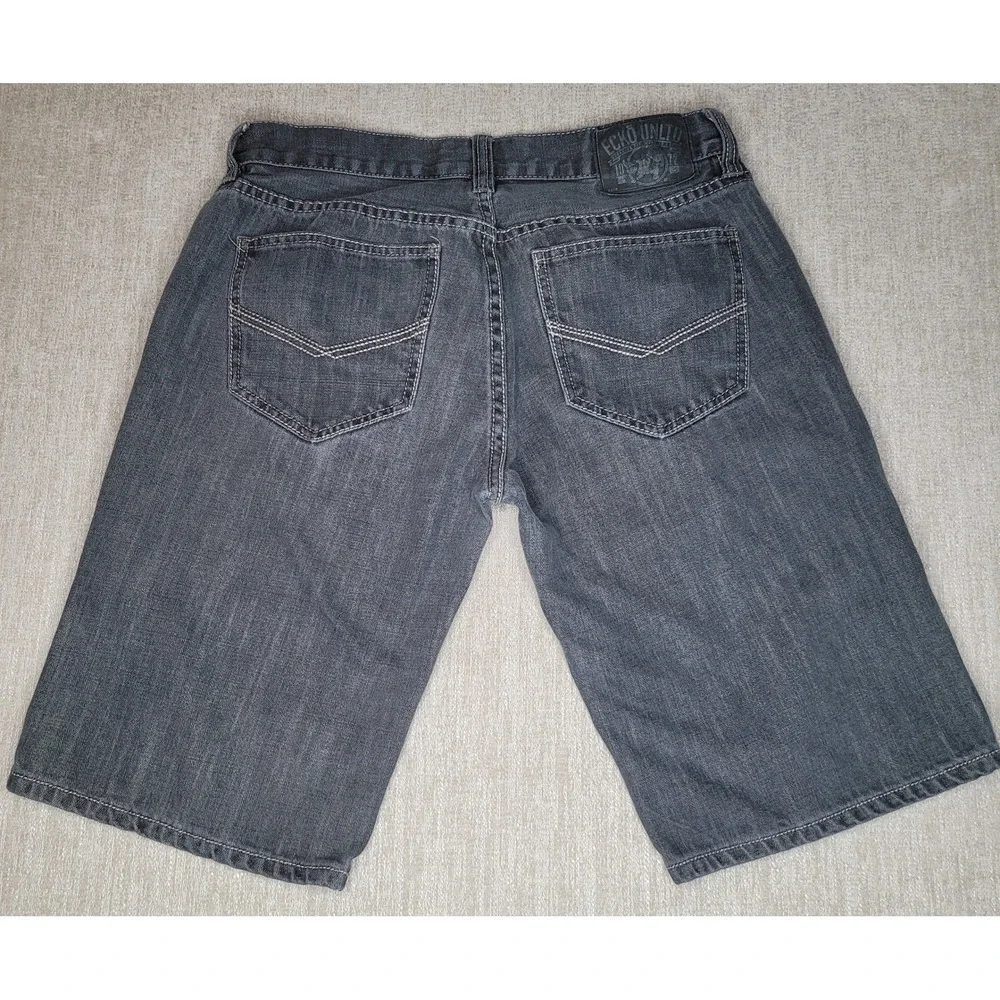Ecko Unltd Denim‎ Shorts Mens 32 Gray 759 Relaxed Fit Embroidered Y2K Streetwear